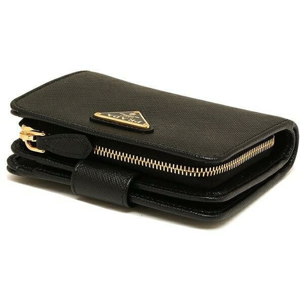 【値下げ】PRADA (プラダ)  黒 二つ折り財布 サフィアーノ IML018 VIP特価♪☆PRADA☆ ナイロンxサフィアーノ ZIP 折り財布 1ML018