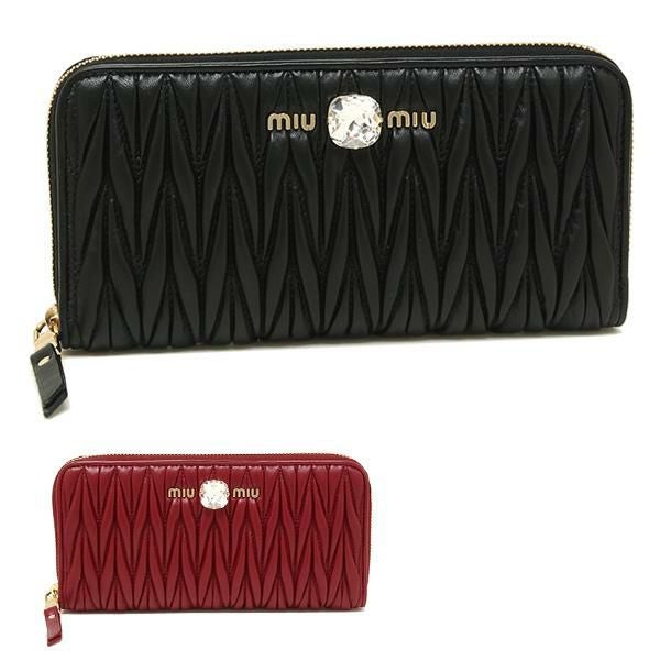 【新品】ミュウミュウ 5ML506 財布 miu miu（ミュウミュウ） マテラッセレザー 財布 ブラック