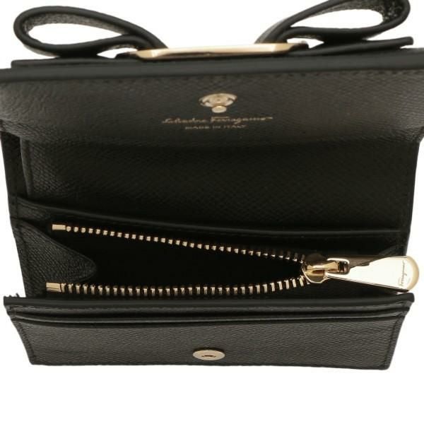 サルヴァトーレフェラガモ 財布 Salvatore Ferragamo 22D515 0725300 VARA RAINBOW ヴァラレインボー リボン ミニ財布 レディース 二つ折り財布 無地 NERO 黒 詳細画像