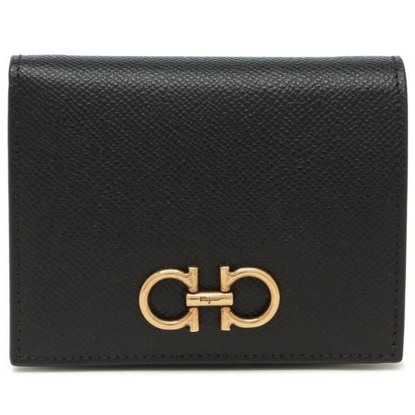 サルヴァトーレフェラガモ 二つ折り財布 ガンチーニ コンパクト財布 ブラック レディース Salvatore Ferragamo 22D780 0726512 NERO 詳細画像