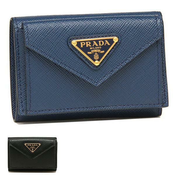 プラダ PRADA 折り財布 1ML522 フラップ ゴールド金具 ネイビー　青 中古・古着通販】PRADA (プラダ) 2つ折り財布 ネイビー｜ブランド