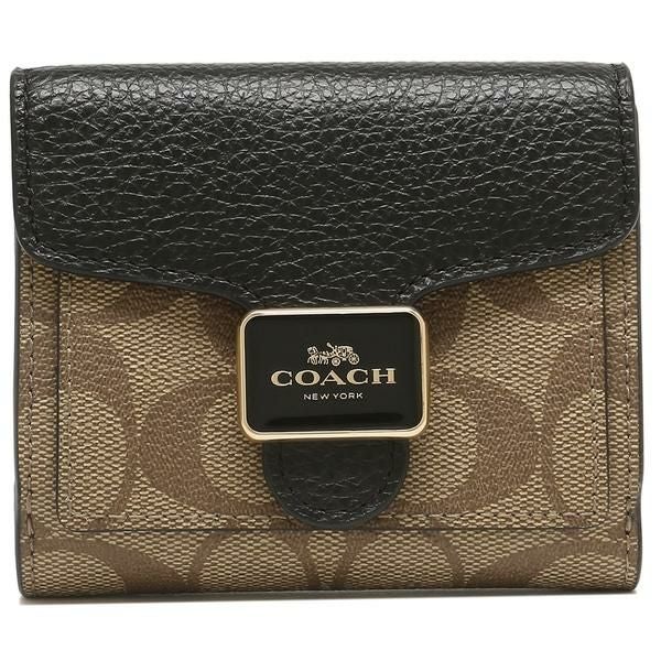 コーチ アウトレット 二つ折り財布 シグネチャー ベージュ ブラック レディース COACH C7805 IMLOV 詳細画像