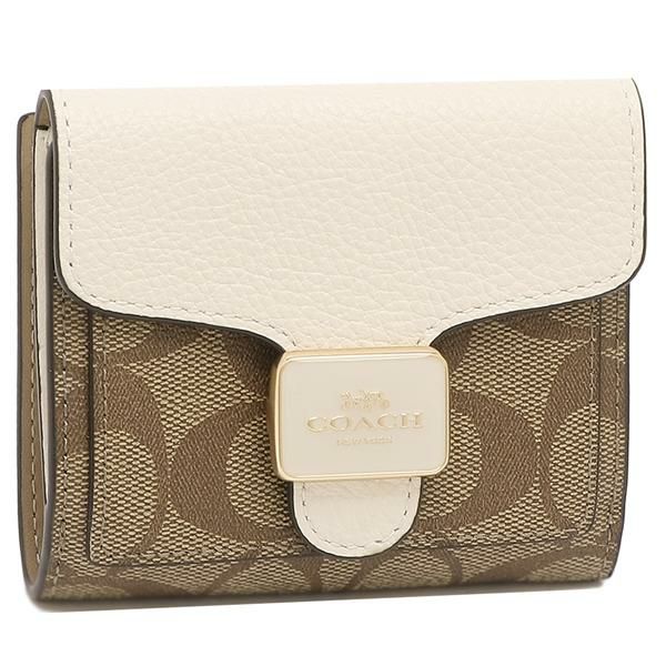 コーチ アウトレット 二つ折り財布 シグネチャー ミニ財布 ベージュ ホワイト レディース COACH C7805 IMDJ8
