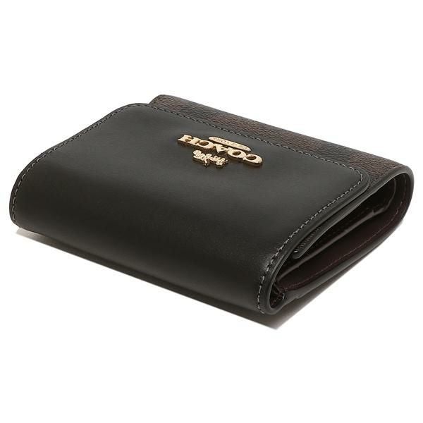 コーチ  三つ折り財布  新品未使用  ブラウン×ブラック コーチ COACH アウトレット 三つ折り財布 シグネチャー ミニ財布