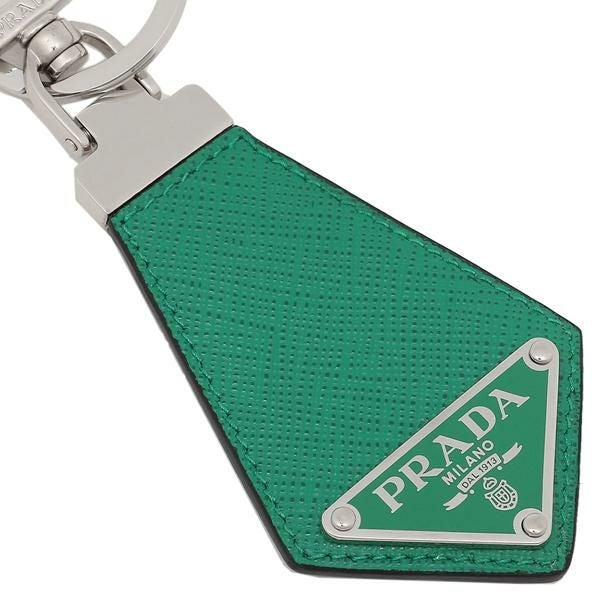 【美品】PRADA　三角ロゴ　サフィアーノレザー　キーホルダー　グリーン 美品】PRADA 三角ロゴ サフィアーノレザー キーホルダー グリーン