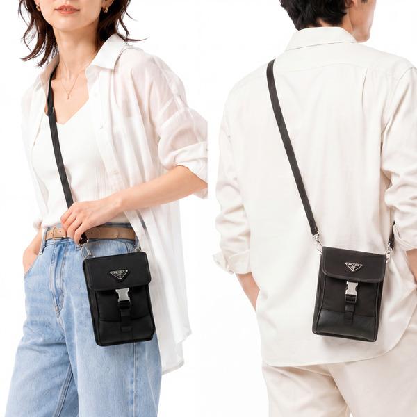 プラダ ショルダーバッグ スマートフォンバッグ リナイロン サフィアーノ トライアングルロゴ ブラック メンズ PRADA 2ZH109 2DMH F0002