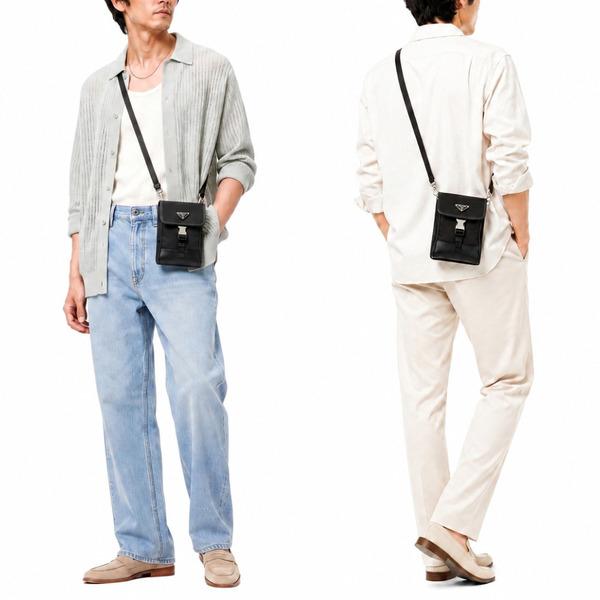 プラダ ショルダーバッグ スマートフォンバッグ リナイロン サフィアーノ トライアングルロゴ ブラック メンズ PRADA 2ZH109 2DMH F0002 詳細画像