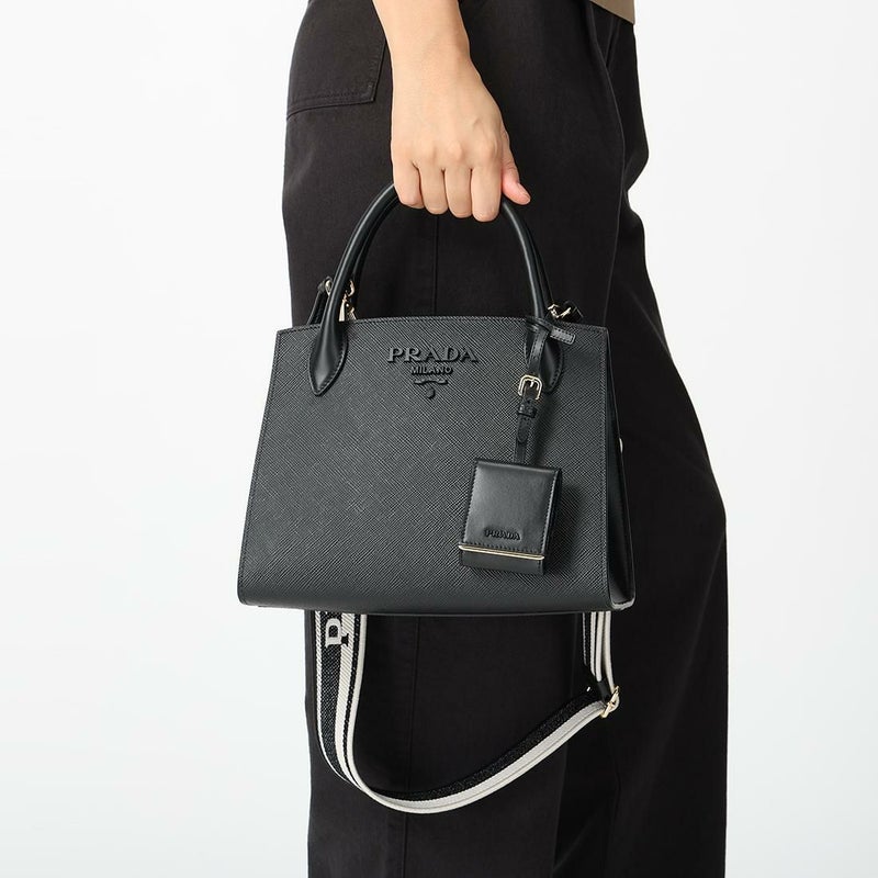 プラダ ハンドバッグ ショルダーバッグ モノクローム Sサイズ ブラック レディース PRADA 1BA156 1BA156 3OO F0002 詳細画像
