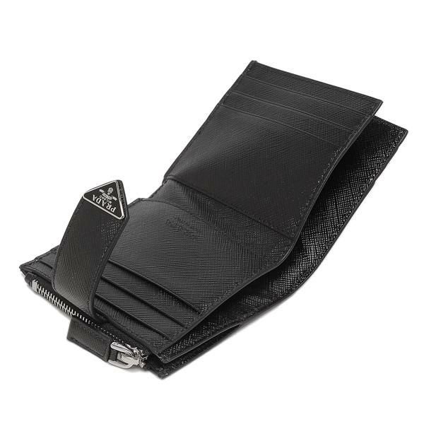 プラダ 二つ折り財布 サフィアーノ トライアングルロゴ ブラック