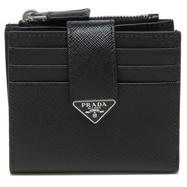 プラダ 二つ折り財布 サフィアーノ トライアングルロゴ ブラック
