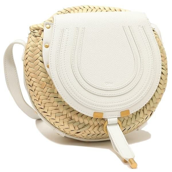 【売り尽くし】Chloe クロエ ショルダーバッグ マーシー バスケット かごバッグ 斜め掛け ラフィア  レザー   ベージュ ホワイト 白 ゴールド金具 レディース 春 夏 美品【中古品】 Chloe - 【在庫一掃】Chloe クロエ ショルダーバッグ マーシー