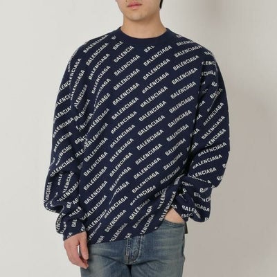 バレンシアガ ニット セーター ネイビー ホワイト メンズ BALENCIAGA 