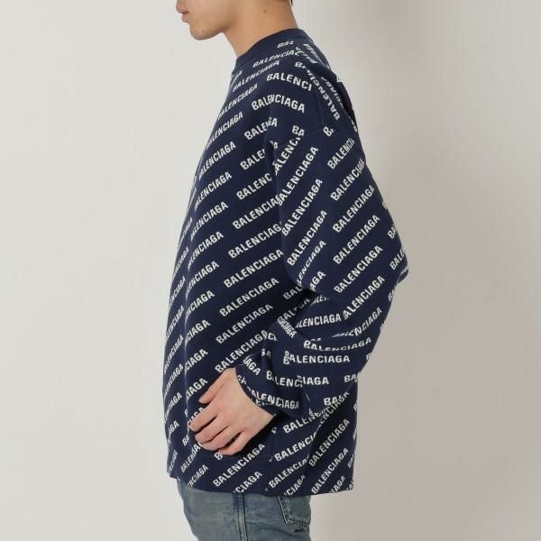 バレンシアガ ニット セーター ネイビー ホワイト メンズ BALENCIAGA