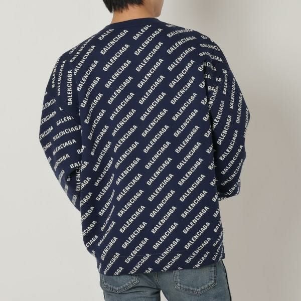 バレンシアガ ニット セーター ネイビー ホワイト メンズ BALENCIAGA
