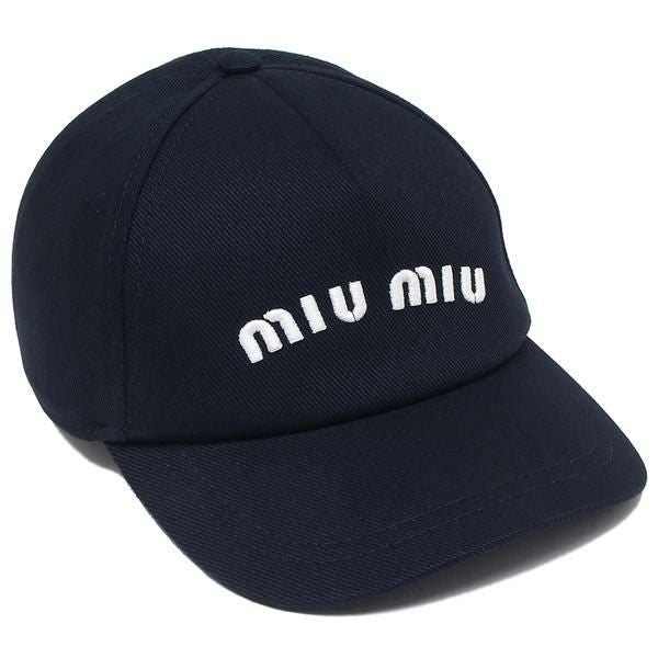 miu miu ネイビー ベースボールキャップ　ミュウミュウ　レディース ミュウミュウ 帽子 ドリル ベースボールキャップ ネイビー レディース
