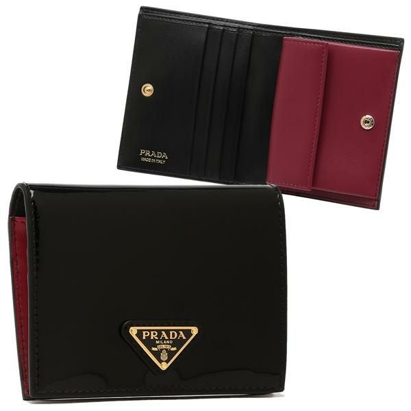 プラダ 二つ折り財布 トライアングルロゴ ブラック レッド レディース