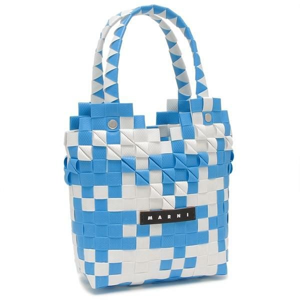 MARNI 青と白のチェック かごバッグ MARNI マルニ 籠バッグ ブルー×ホワイト 青×白 レディース カゴバッグ