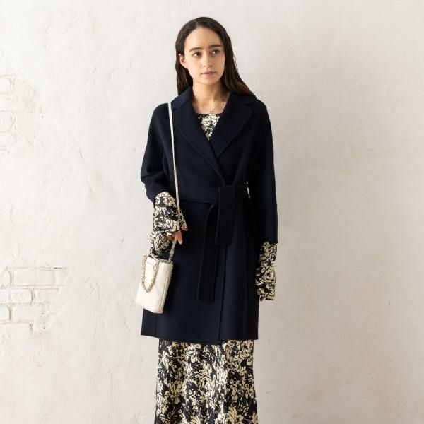 マックスマーラ コート ポルド ベルト付き グレー レディース Max Mara