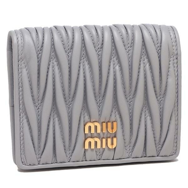 ミュウミュウ 二つ折り財布 マテラッセレザー ミニ財布 ロゴ グレー