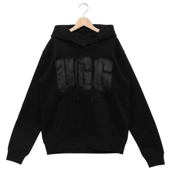 UGG ブラック フードパーカー UGG Australia（アグオーストラリア） ファー ロゴ パーカー REY FUZZY