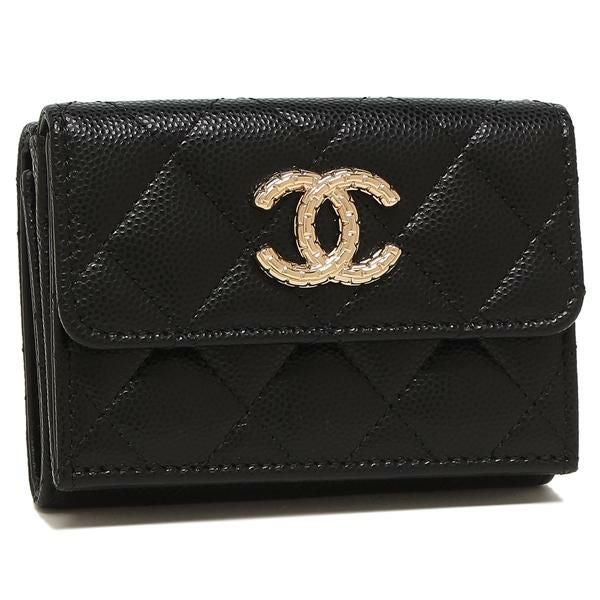 正規品　CHANEL ブラック コンパクト三つ折り財布 so black☆】CHANEL 三つ折り ミニ財布 (CHANEL/折りたたみ財布
