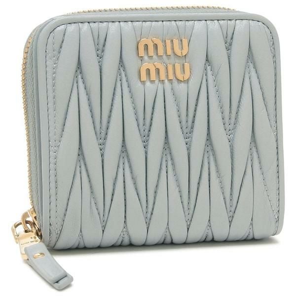 ミュウミュウ 二つ折り財布 ラウンドジップ ブルー レディース MIU MIU
