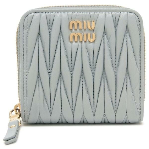 ミュウミュウ 二つ折り財布 ラウンドジップ ブルー レディース MIU MIU