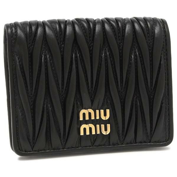 MIUMIU⭐️ミュウミュウ 財布 ブラック レザー ゴールド金具 マドラス ミュウミュウ Miu Miu 二つ折り財布 マテラッセ ブラック ゴールド