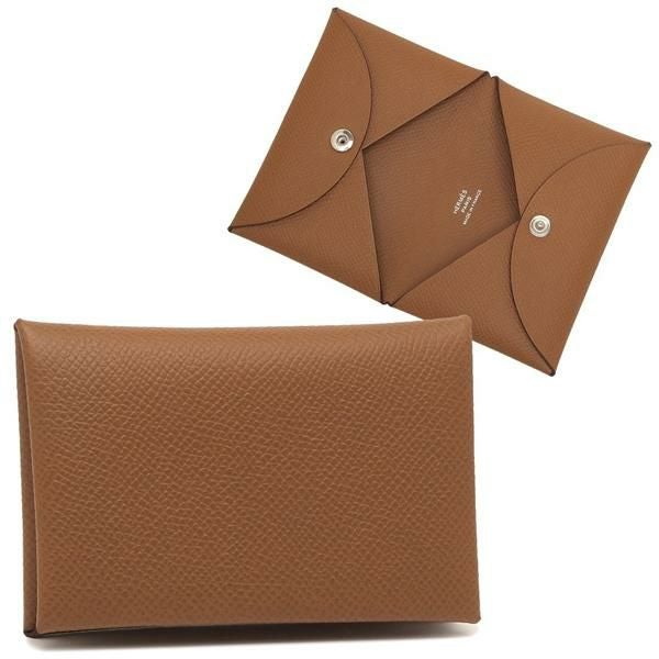 エルメス 名刺入れ カルヴィ ゴールド W刻印 ブラウン メンズ