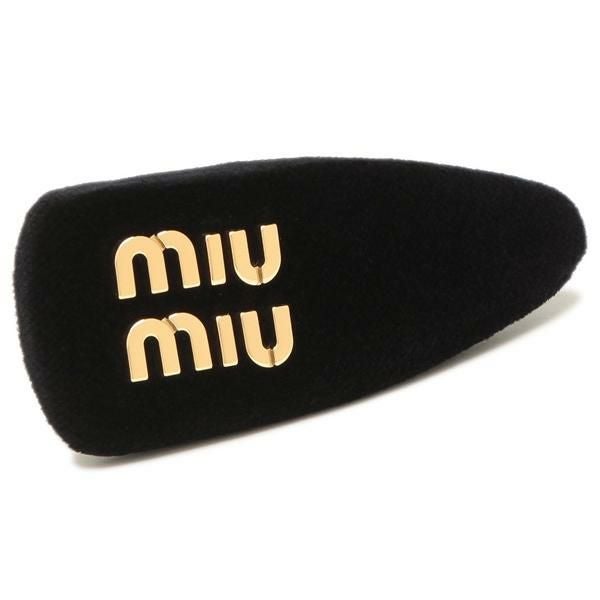 miu miu ヘアピン ブラック ゴールド ミュウミュウ ヘアアクセサリー ロゴ ヘアクリップ ブラック ゴールド