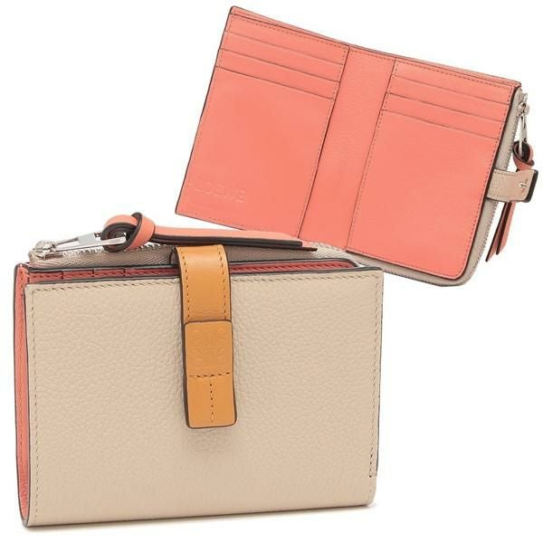 LOEWE 二つ折り財布 ベージュ/ピンク ロエベ 二つ折り財布 ANAGRAM アナグラム ミニ財布 ベージュ ピンク