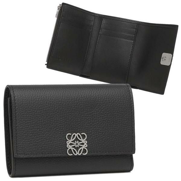 ロエベ 三つ折り財布 ANAGRAM アナグラム ミニ財布 ブラック