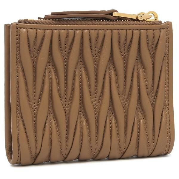 miu miu マトラッセ ケース ブラウン　値下げ ミュウミュウ 二つ折り財布 マテラッセ ブラウン ゴールド レディース