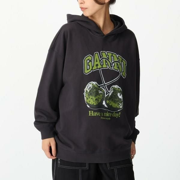 新品 GANNI シルエット フーディパーカー ブラック GANNI（ガニー） パーカー Heavy Terry Jersey Zip Hoodie レディース