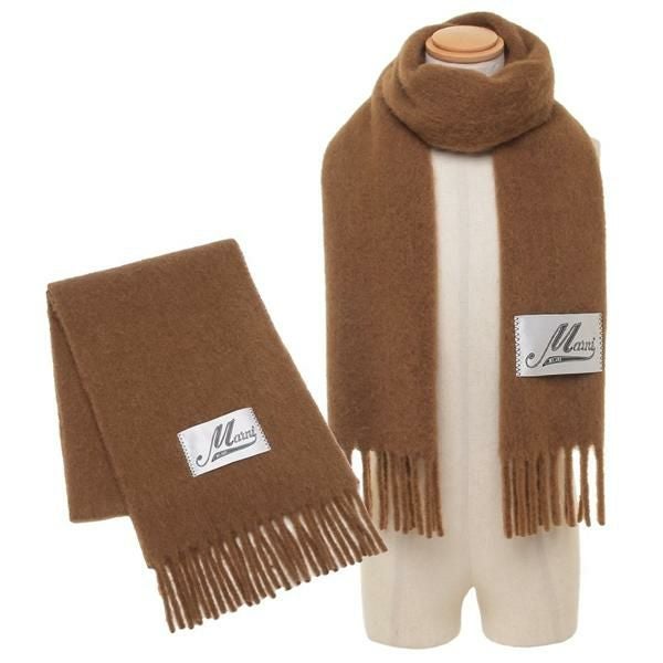 マルニ マフラー ロゴラベル フリンジ 大判 ストール ブラック