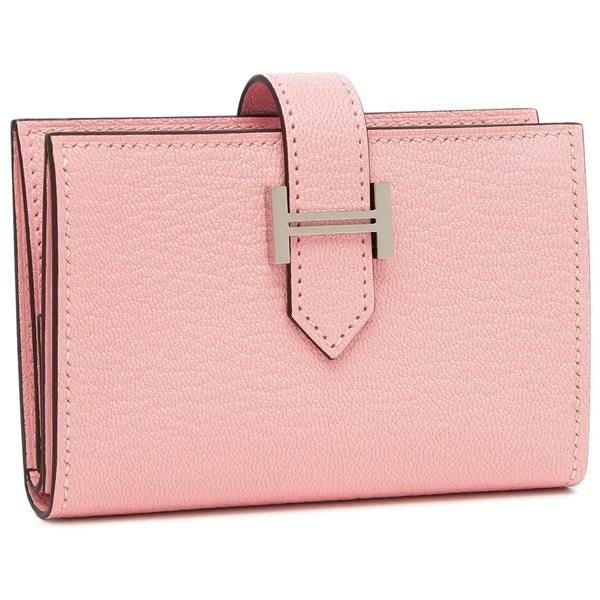 HERMES エルメス ピンク 三つ折り財布 エルメス ベアンミニ シェブルミゾル ローズさくら シルバー金具 K刻印