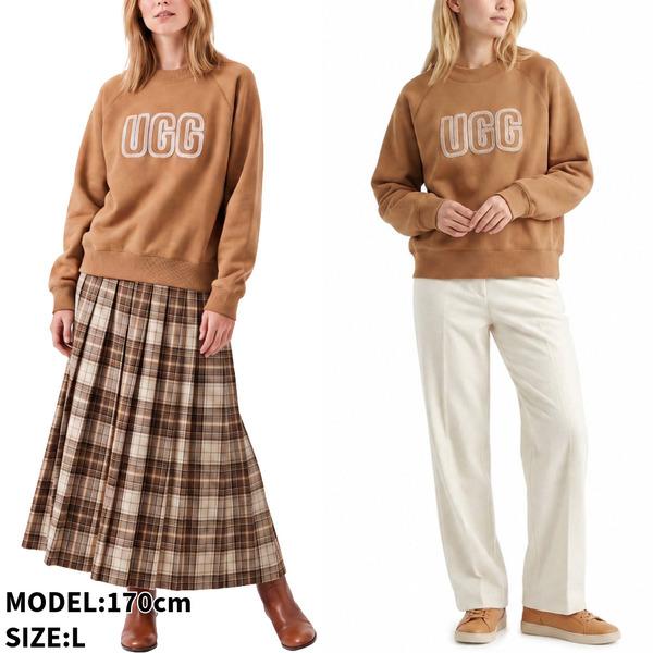 UGG グレー ロゴスウェット UGG アグ スウェット UGG ロゴ クルーネック スウェット ブラック