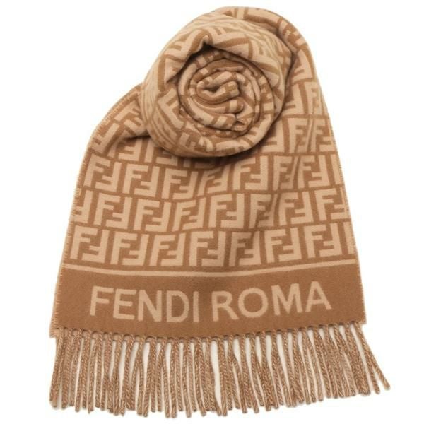フェンディ マフラー フリンジ FFロゴ ベージュ レディース FENDI