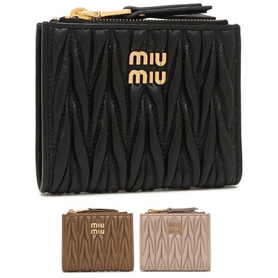 ミュウミュウ 二つ折り財布 マテラッセ ゴールド レディース MIU MIU 