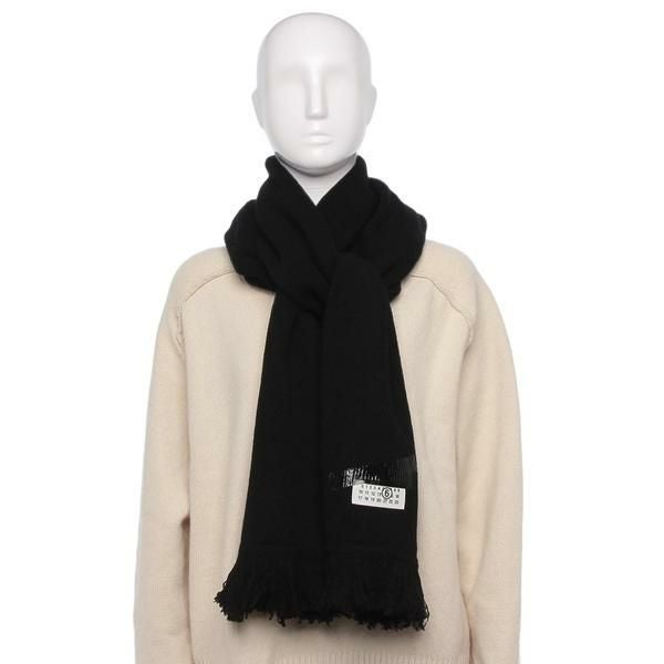 エムエムシックス メゾンマルジェラ マフラー ロゴ フリンジ ブラック