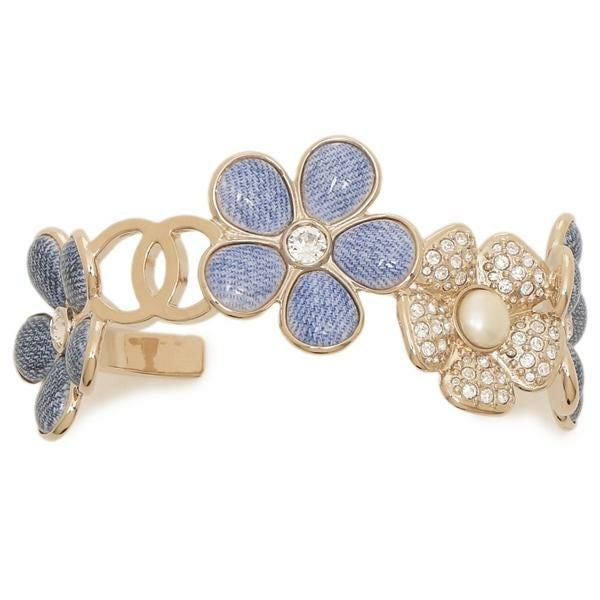 シャネル バングル ブレスレット デニム フラワーモチーフ 花 CCマーク