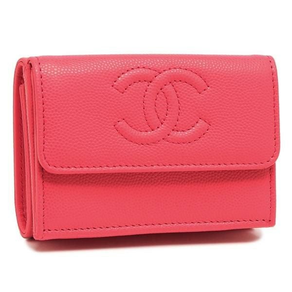 シャネル 三つ折り財布 ミニ財布 CCマーク ココマーク ピンク