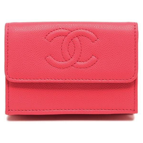 シャネル 三つ折り財布 ミニ財布 CCマーク ココマーク ピンク