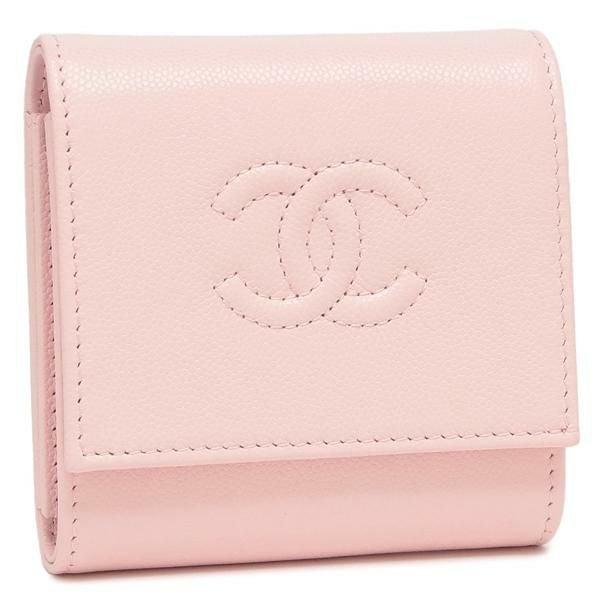 シャネル 三つ折り財布 ミニ財布 CCマーク ココマーク ピンク