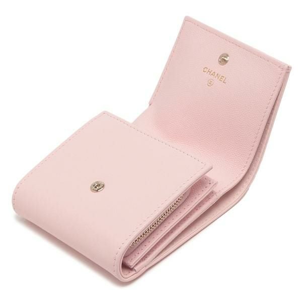 桃CHANEL財布 シャネル 二つ折り財布 ミニ財布 CCマーク ココマーク ピンク