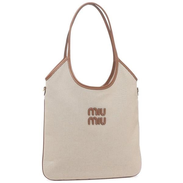 ミュウミュウ トートバッグ アイヴィー キャンバス レザー バッグ