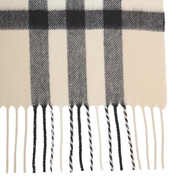 BURBERRY チェック柄マフラー ホワイト ベージュ バーバリー マフラー チェック カシミアスカーフ フリンジ ホワイト